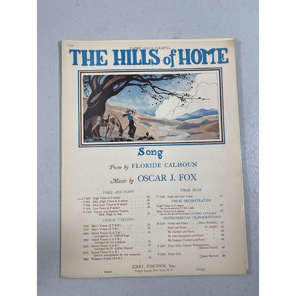 The Hills of Home Oscar J. Fox Poem by Floride Calhoun 1925 Sheet Music #52 - Picture 1 of 3